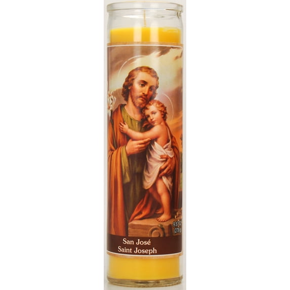 Prayer Candle St Joseph Yellow Wax, 8 Inch