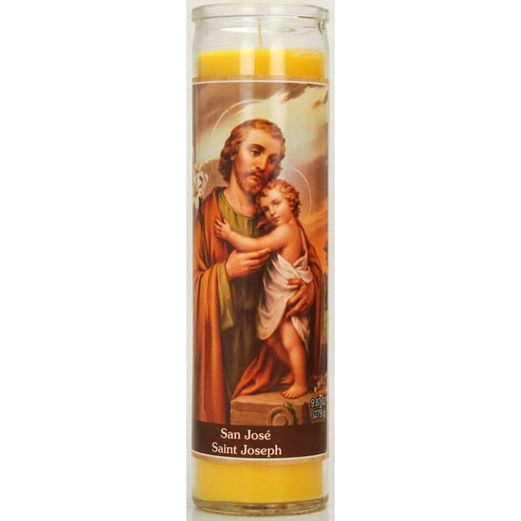 Prayer Candle St Joseph Yellow Wax, 8 Inch