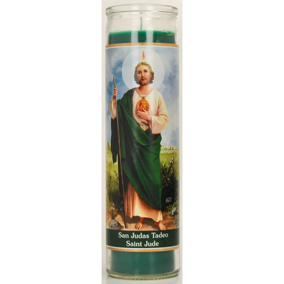 Prayer Candle St Jude Green Wax, 8 Inch