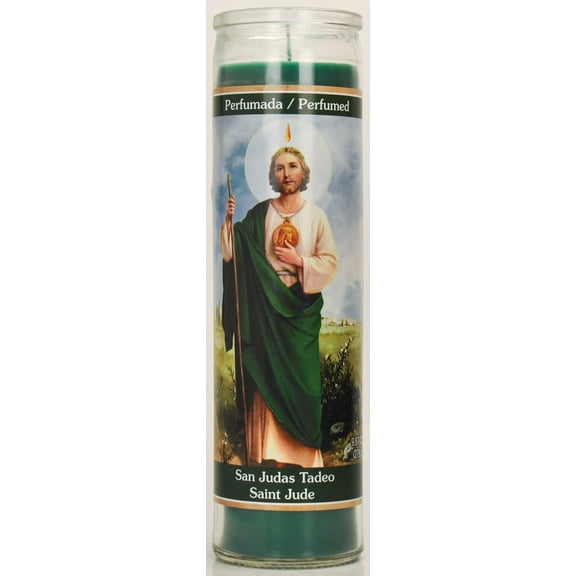 Prayer Candle St Jude Jazmin Scent Green Wax, 8 Inch