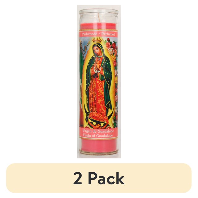 (2 pack) Prayer Candle V Guadalupe Rose Scent Pink Wax, 8 Inch