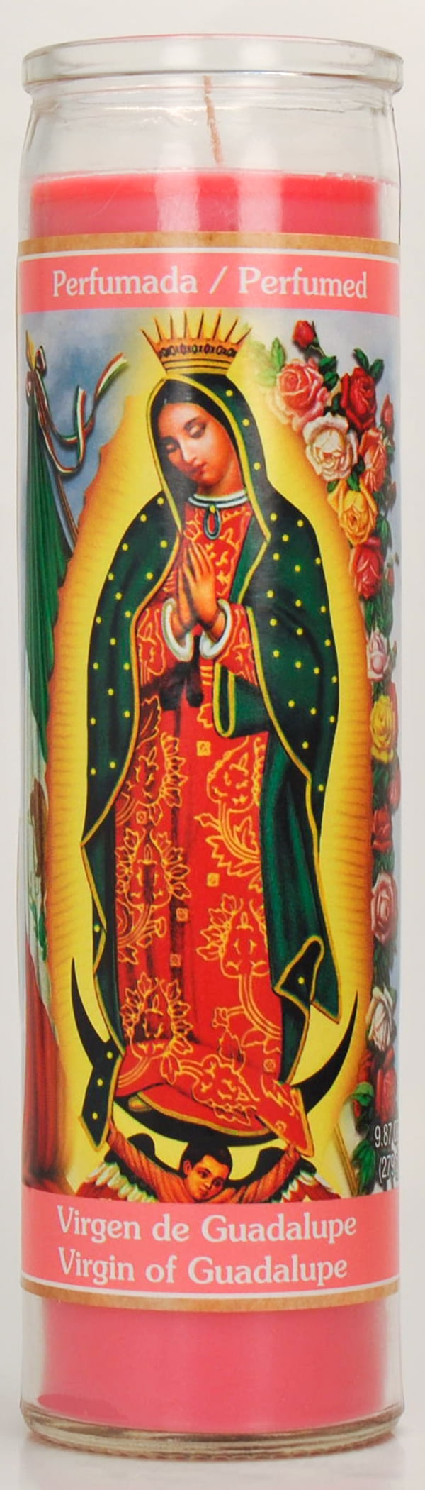 Prayer Candle V Guadalupe Rose Scent Pink Wax, 8 Inch