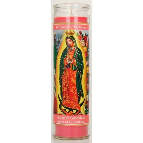 Prayer Candle V Guadalupe Rose Scent Pink Wax, 8 Inch