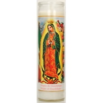 Guadalupe White Wax Prayer Candle, 8 inch Religious Ceremony Candle