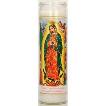 Prayer Candle V Guadalupe White Wax, 8 Inch
