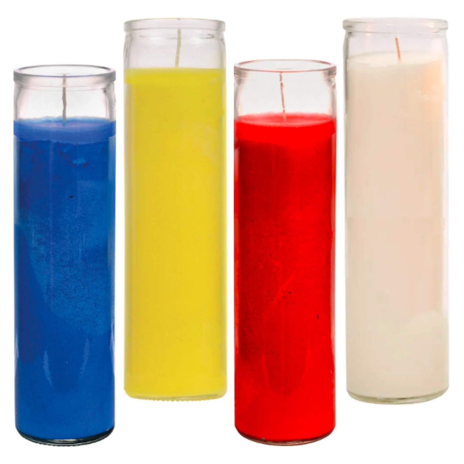 Prayer Candles Red Yellow Blue White Wax Candle (4 Pack) Great for