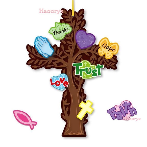 Prayer Cross Trees Craft Sticker for Easter Party Sunday School Church Decor,Make Your Own Holy Week Crosses Tree Hanging Decor