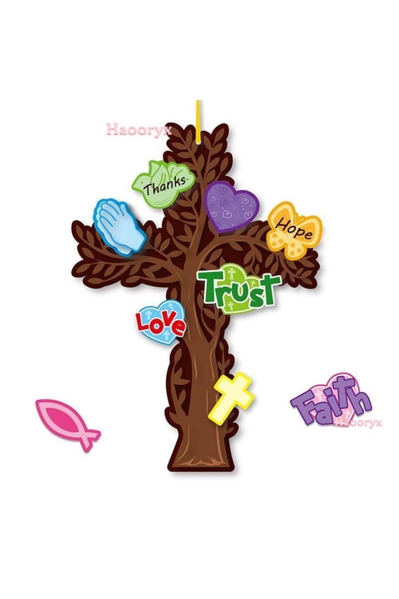 Prayer Cross Trees Craft Sticker for Easter Party Sunday School Church Decor,Make Your Own Holy Week Crosses Tree Hanging Decor