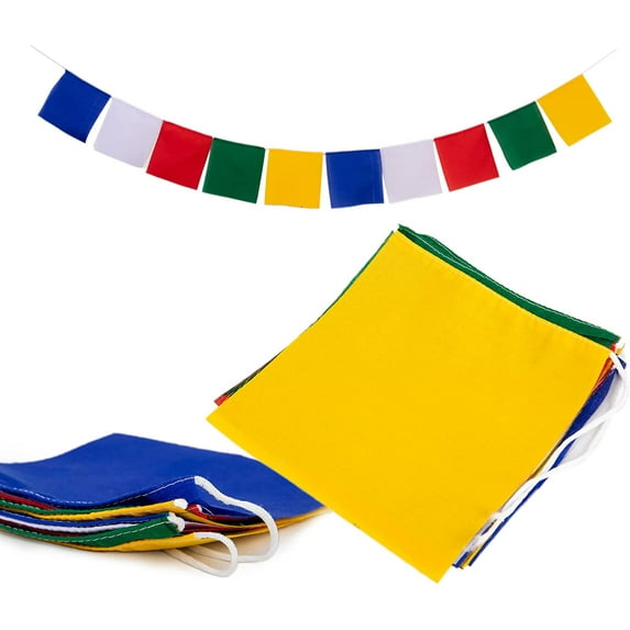 Prayer Flags Blank Set of 10 Five Tibetan Colors – Yellow, White, Blue, Green, Red for Arts Crafts Decoration by Himalayan Bazaar