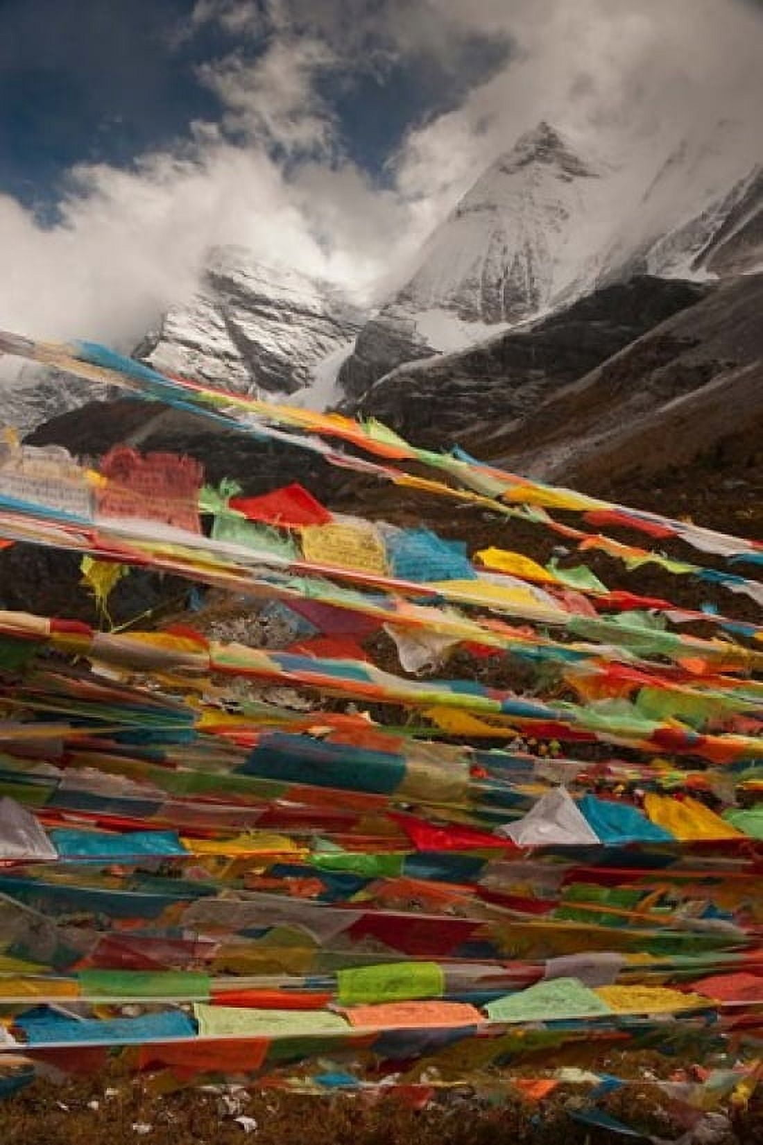 Prayer Flags Milk Lake Yading Natural area China Canvas Art - Howie Garber DanitaDelimont (19 x 29)