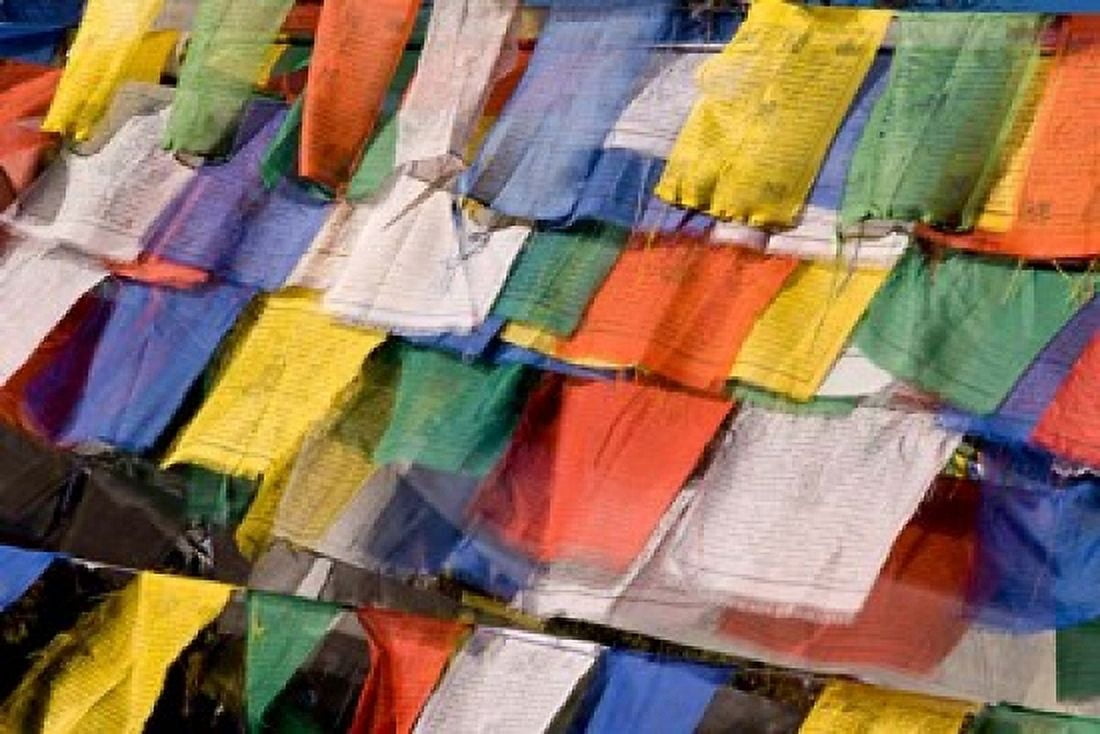 Prayer Flags at Dochu La Bhutan Canvas Art - Howie Garber DanitaDelimont (34 x 23)