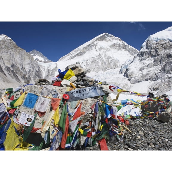 Art.com Prayer Flags at the Everest Base Camp Sign, Sagarmatha National Park, Himalayas Photographic Print by Christian Kober, 16" x 12"