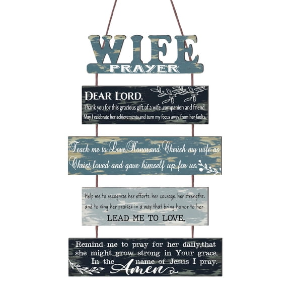 Prayer For Wife Rustic Wall Sign With 5pcs Panels Strung Together - Religious Farmhouse Hallway Family Decor Sweet Warming Gifts Women Couples