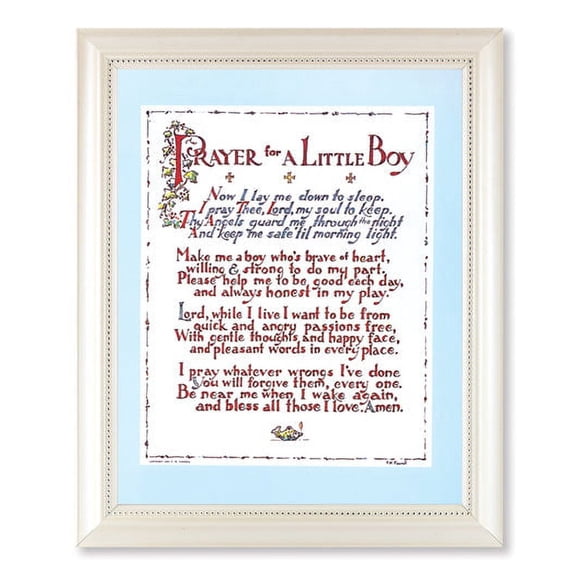 Prayer For a Little Boy Picture Framed Wall Art Decor Large, Pearlized Fluted White Frame with Beaded Lip