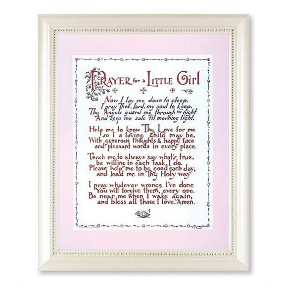 Prayer For a Little Girl Picture Framed Wall Art Decor Large, Pearlized Fluted White Frame with Beaded Lip