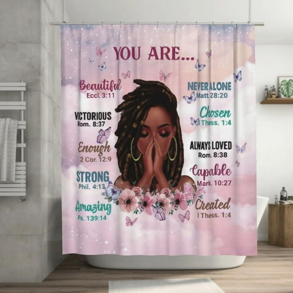Prayer Girl Waterproof Shower Curtain 72" x 72",Inspirational Quote Butterflies floral Curtain with 12 Hooks for Bathroom Decoration