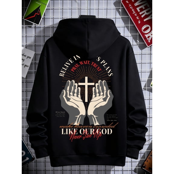 Prayer Hands graphic hoodies Christianity for men funny hoodies black Comfy Loose Drawstring Trendy Hooded Pullover,Clothing For Autumn Winter pamuk christianity Trendy Unisex hoodie