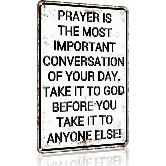 Prayer Is The Most Important Conversation of Your Day Vintage Tin Sign Religious Metal Wall Art 8x12 Inch