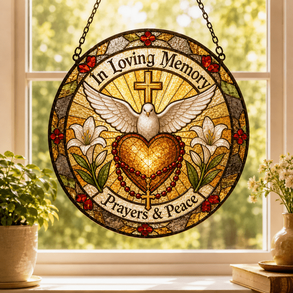 Prayer Memorial Sacred Heart Stained Glass Suncatcher Catholic Sympathy Gift