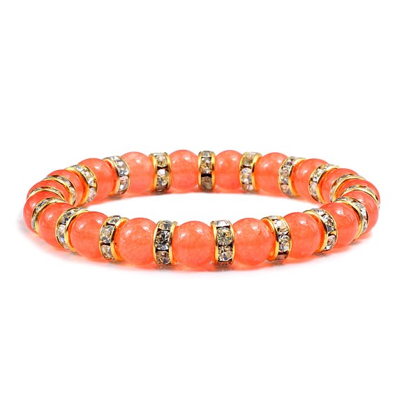 Prayer Natural Stone Bright Orange Beads Bracelet Elastic Rhinestone Rope Men Women Bracelet Bangles Yoga Handmade Jewelry Gift