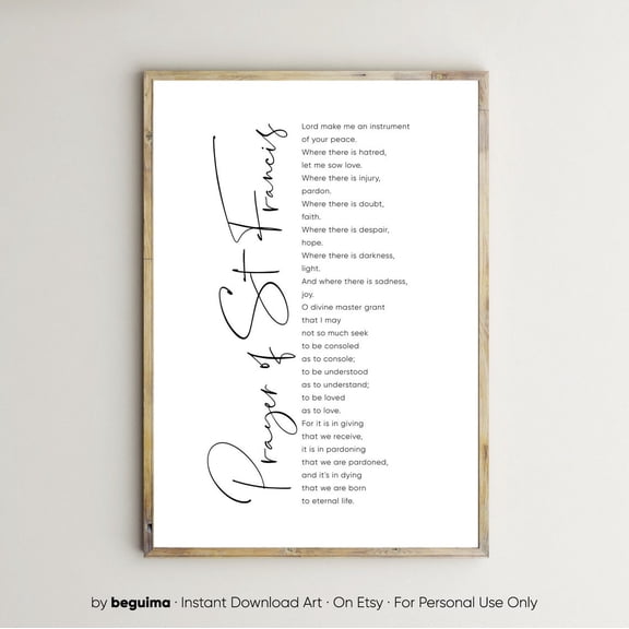 Prayer Of Saint Francis Christian Scripture Christian Home Decor Wall Art