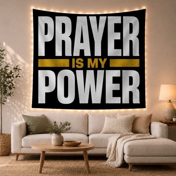 Prayer Is My Power Quote on Black Background, Inspirational Vintage for Spiritual Decor Lovers, Motivational Wall Art, Housewarming Gift Tapestry Wall Hanging for Bedroom and Dorm