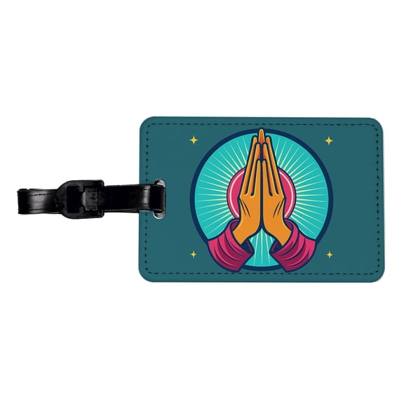 Prayer Praying Pleading Hands Christian Religion Faux Leather Travel Luggage Tag
