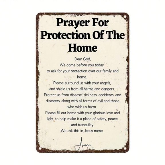 "Prayer For Protection Of The Home" Wall Art Sign, 8x12" - Rustic Metal Tin Sign Ideal For Indoor/ Outdoor Use In Home, Office, Bar, Club, Theater, Cafe, Religious Wall Art | Home Decor