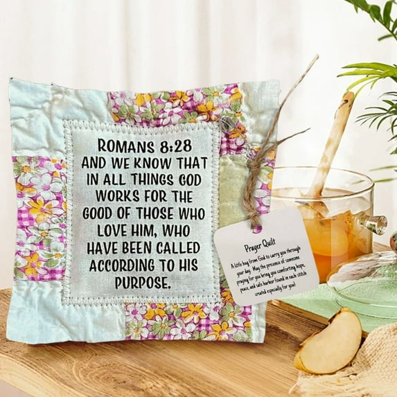 Prayer Quilt with Cross Inside, Pocket Prayer Quilt Squares with Wooden Cross Inside, Vintage Handmade Colorful Sew, Lightweight & Beautiful Gifts for Christians and Familiy