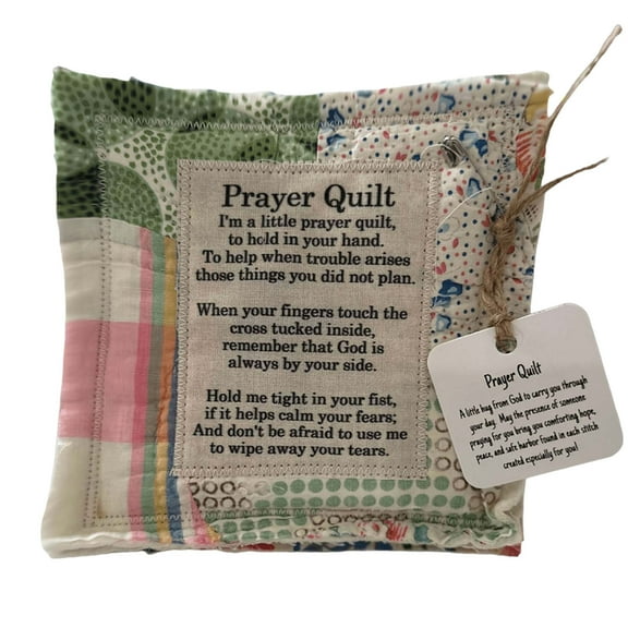 Prayer Quilt with Cross Inside, 2 Pack Handmade Pocket Prayer Quilt, Mini Scripture Comfort Blankets, Sympathy & Christian Encouragement Gift