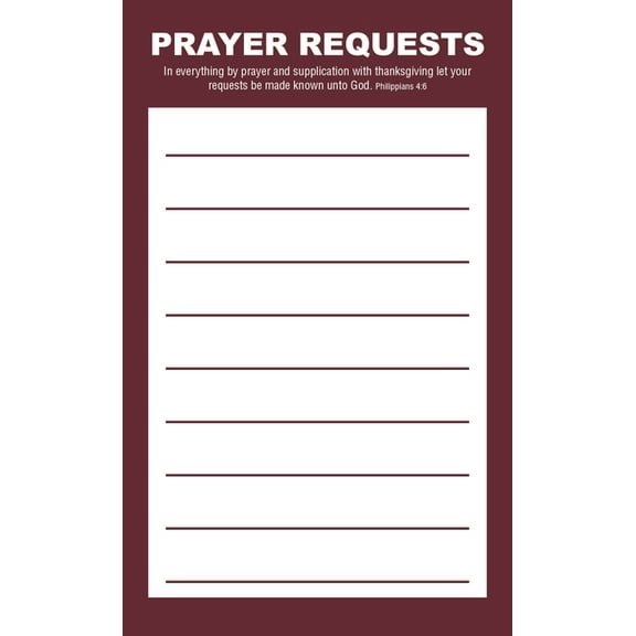 Prayer Request Card - Burgundy (Package of 50): Philippians 4:6 (Kjv), (Hardcover)