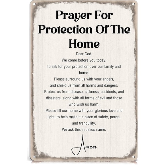 Prayer Room Decor Christian Wall Art Metal Signs - Vintage Christian Home Decor Religious Wall Art, Prayer for Protection of The Home Christian Posters 12x8 Inch