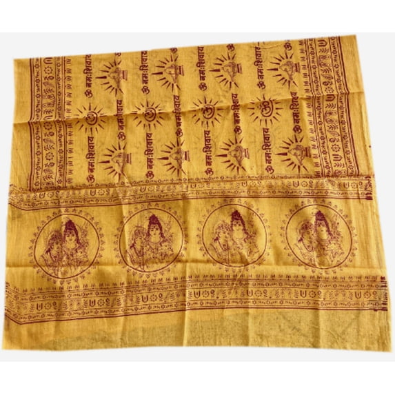 Prayer Shawl Om Namah Shivay Printed Yellow/Orange Sheer Cotton Puja Scarf L-54"