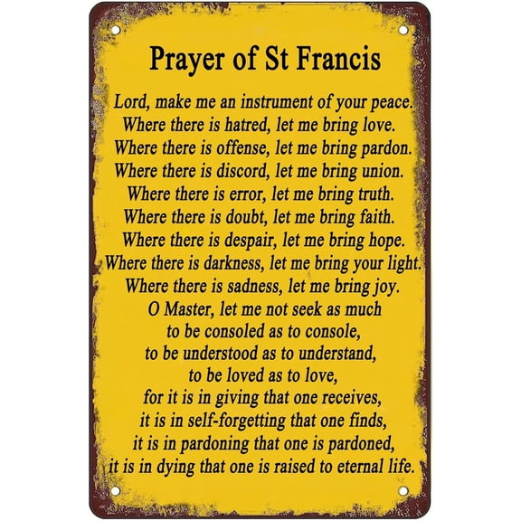 Prayer of St Francis Vintage Tin Signs,Lord, Make Me An Instrument Of Your Peace Retro Tin Poster Plaque for Man Cave Home Gate Garden Bars Cafes Office Store Club 8"x12"