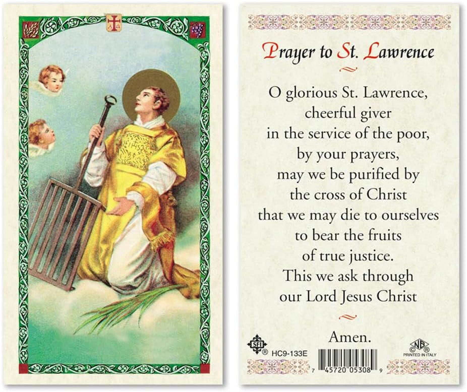 Prayer To Saint Lawrence Laminated Prayer Cards - Pack Of 25- English ...