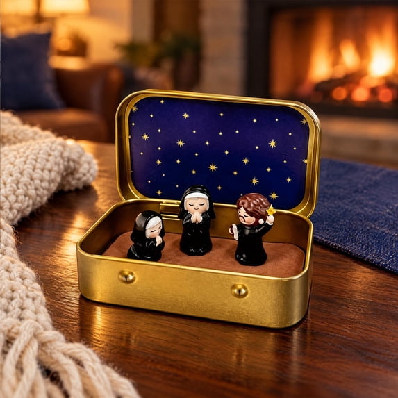 Starryskye Prayer Under the Starry Sky Nativity Scene in Tin Box, Christmas Holy ...