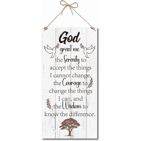 Prayer Wall Decor Hanging Wood Sign Wooden Rectangle Printed Inspirational Serenity Ear of Wheat Peace Dove Tree Decoration Sign with Jute Twine for Front Door Farmhouse 6 x 12 Inch Mixed Color 1pc