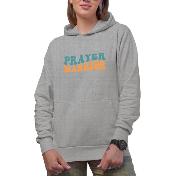 Prayer Warrior, Name or Title for an Intercessor, Groovy Retro Wavy Text Merch Gift, Heather Grey Hooded Sweatshirt or Hoodie, Small