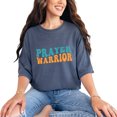 thumbnail image 1 of Prayer Warrior, Praying Ministry or Intercessor Themed, Groovy Retro Wavy Text, Denim Comfort Colors T-Shirt, XL, 1 of 1