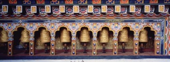 Prayer Wheels In A Temple Chimi Lhakhang Punakha Bhutan Canvas Art - Panoramic Images (36 x 13)