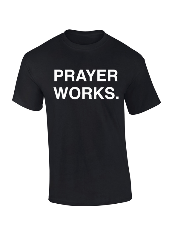 Prayer Works Mens Christian Tshirt Scripture Cross Pray Worship Jesus Short Sleeve T-Shirt Graphic Tee-Black-Medium
