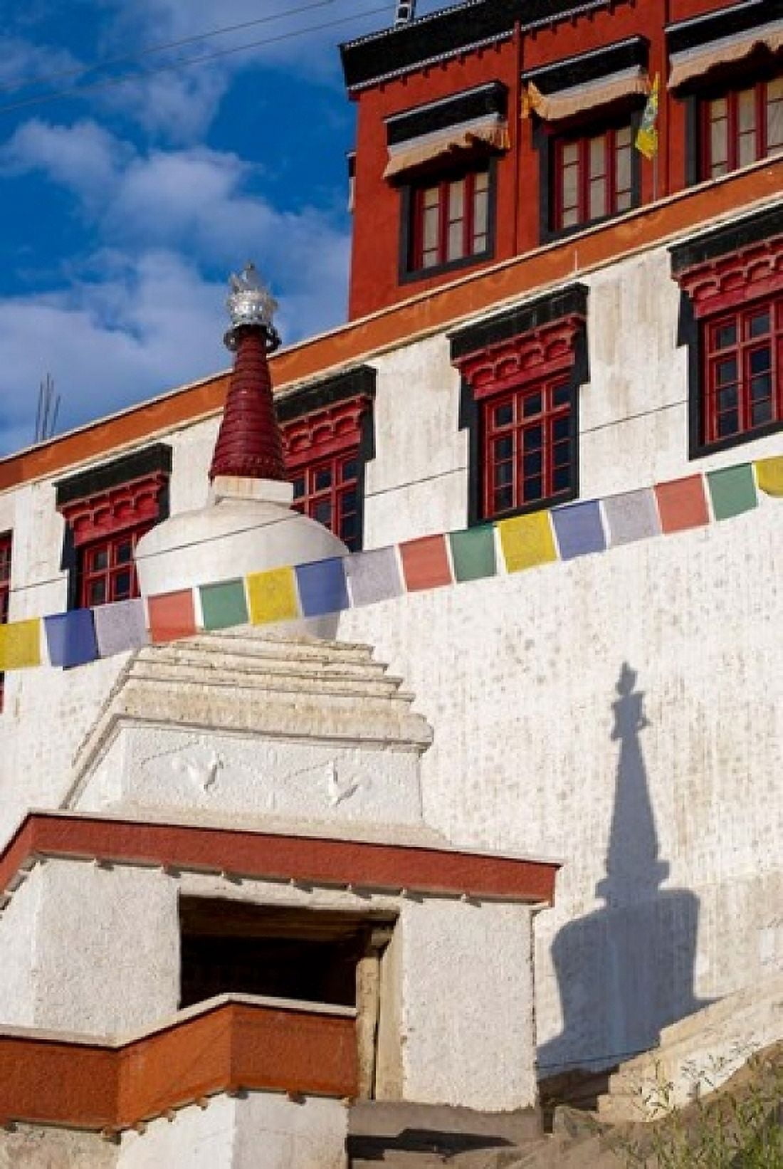 Prayer flags and a chorten at Thiksey Monastery Leh Ladakh India Canvas Art - Ellen Clark DanitaDelimont (24 x 36)