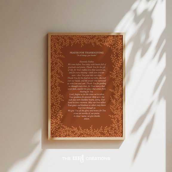 Prayer for Thanksgiving Inspirational Autumn Rust Orange Art, Unframed Canvas 8x10in
