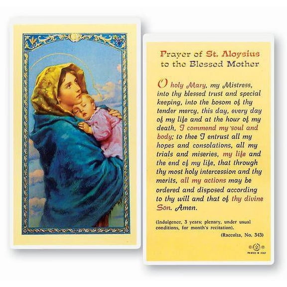 Prayer of Saint Aloysius to the Blessed Mother Laminated Catholic Prayer Holy Card with Prayer on Back, Pack of 25