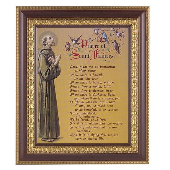 Prayer of St. Francis Picture Framed Wall Art Decor Large, Dark Cherry with Gold Egg and Dart Detailed Frame