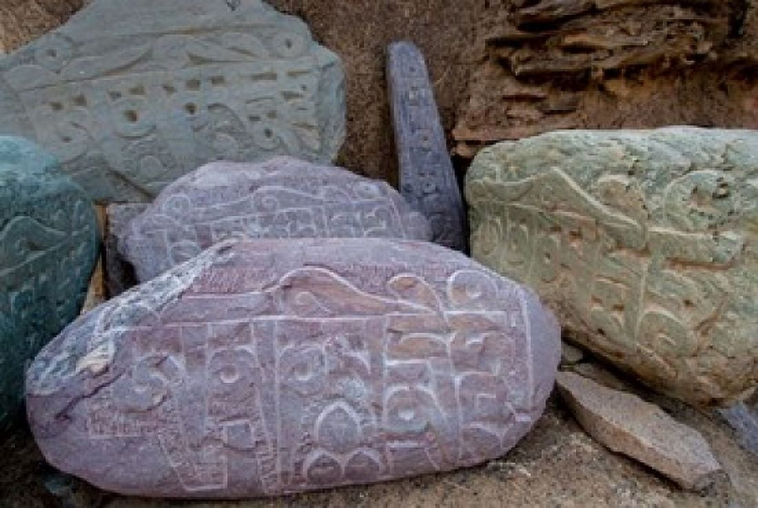 Prayer stones Ladakh India Canvas Art - Ellen Clark DanitaDelimont (24 x 35)