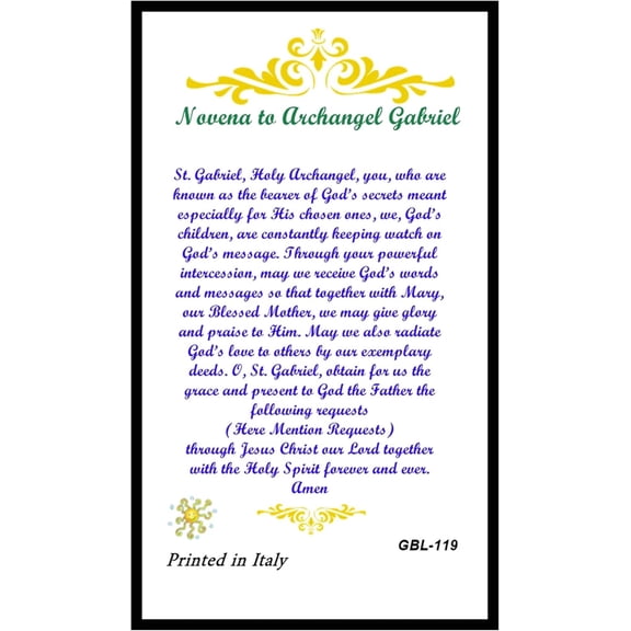 Prayer to Archangel Gabriel The Annunciation Blessed Laminated Card