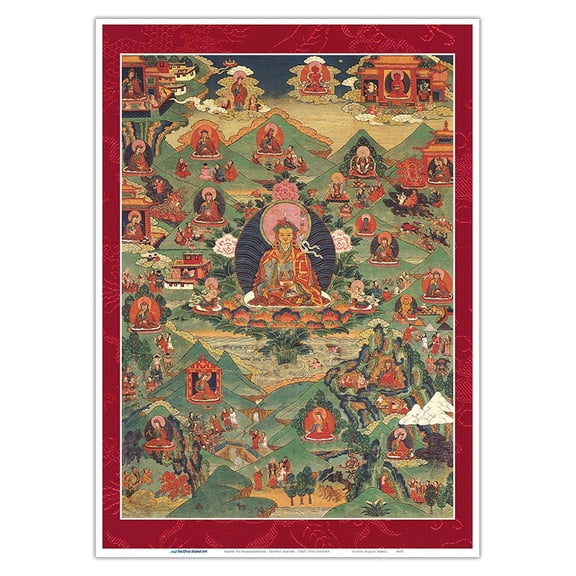 Prayer to Padmasambhava - Vintage Tibetan Thangka Buddhist Painting - Tibet, 19th Century - Master Art Print 10in x 14in