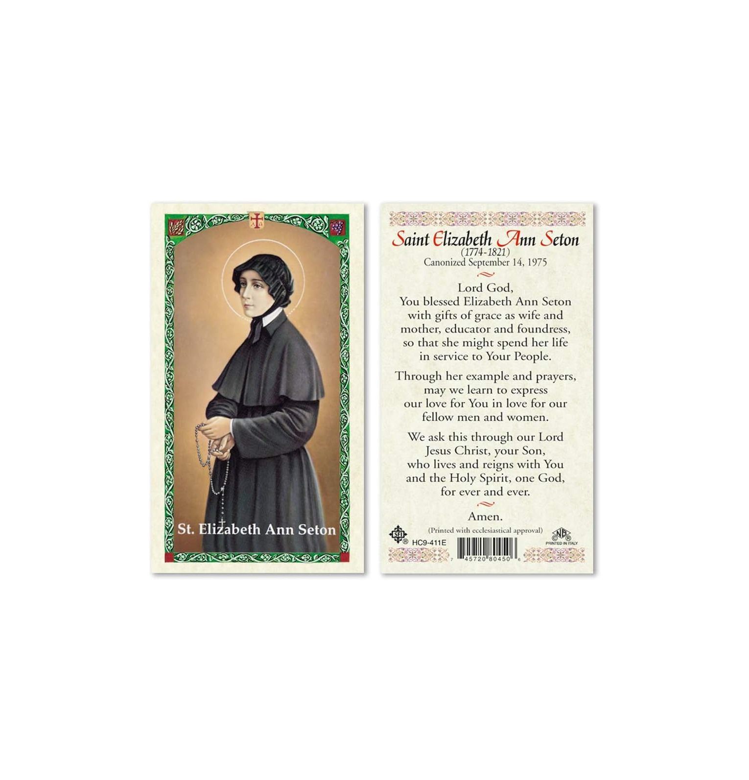 Prayer to Saint Elizabeth Ann Seton Laminated Prayer Cards Pack of 25