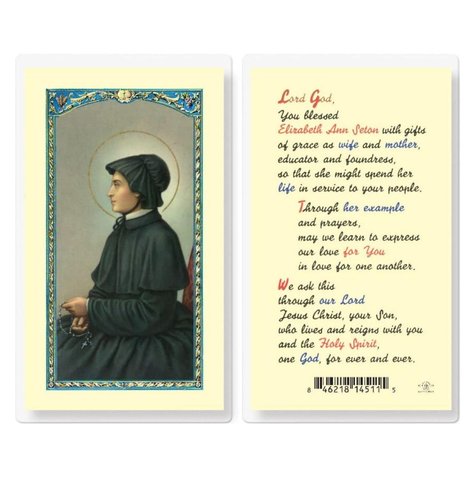 Prayer to St. Elizabeth Ann Seton Laminated Holy Cards, 25Count Value